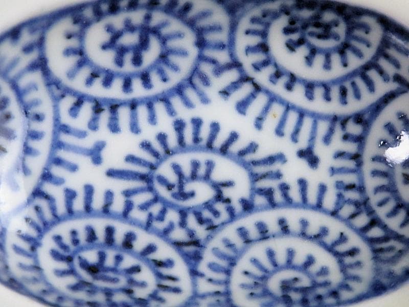 古伊万里　染付　蛸唐草の図　楕円豆皿　珍品　E498AS-CTw