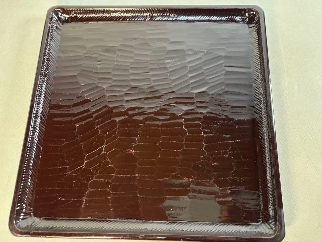 アンティーク　讃岐彫　古い松材のくり貫き角盆(四方盆)5枚セット　①