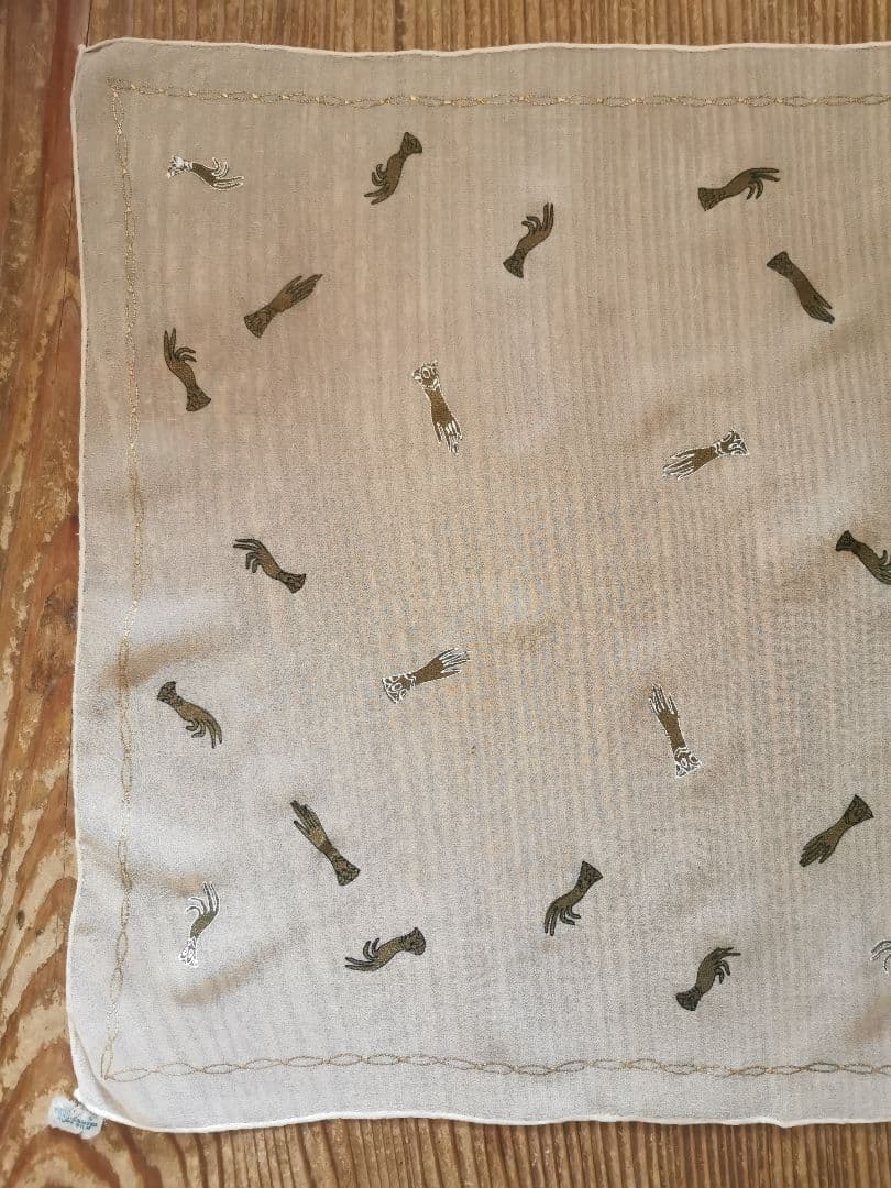 アンティーク フランス シルクスカーフ 鴨の飛翔 森林の湖 蒲の穂 地