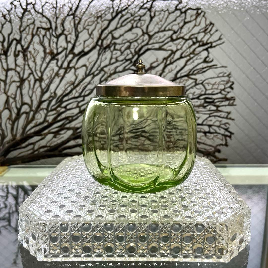 骨董 時代ガラス 希少 南京型 小振り 飴屋瓶 キャンディポット 小物入れ