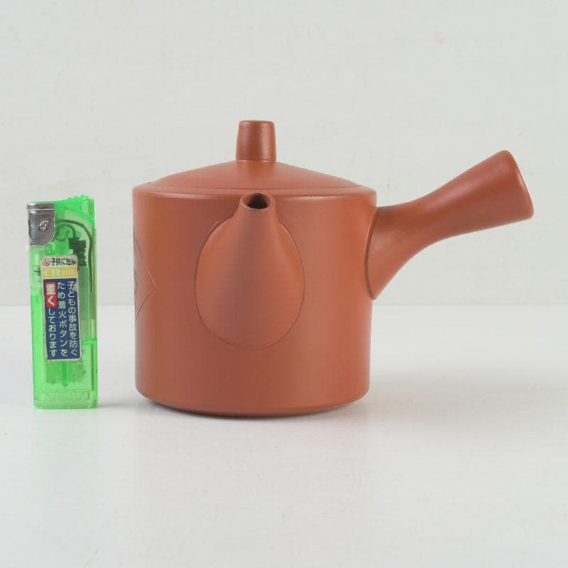 煎茶道具 常滑焼 朱泥 漢詩竹刻 横手急須 V 9580