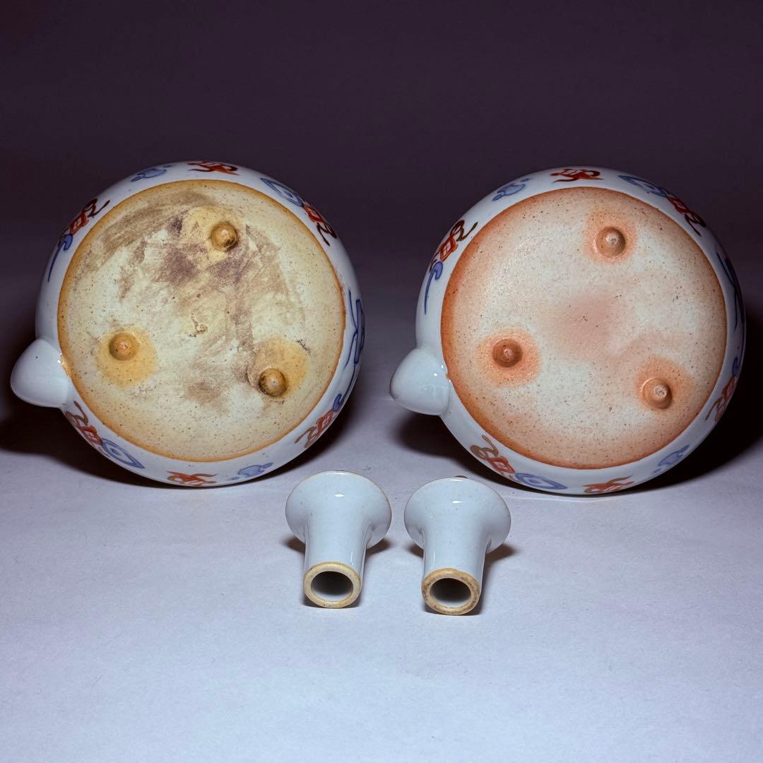 ◆伊万里 染錦金彩花鳥文銚子一対 酒器 上手品 明治時代◆