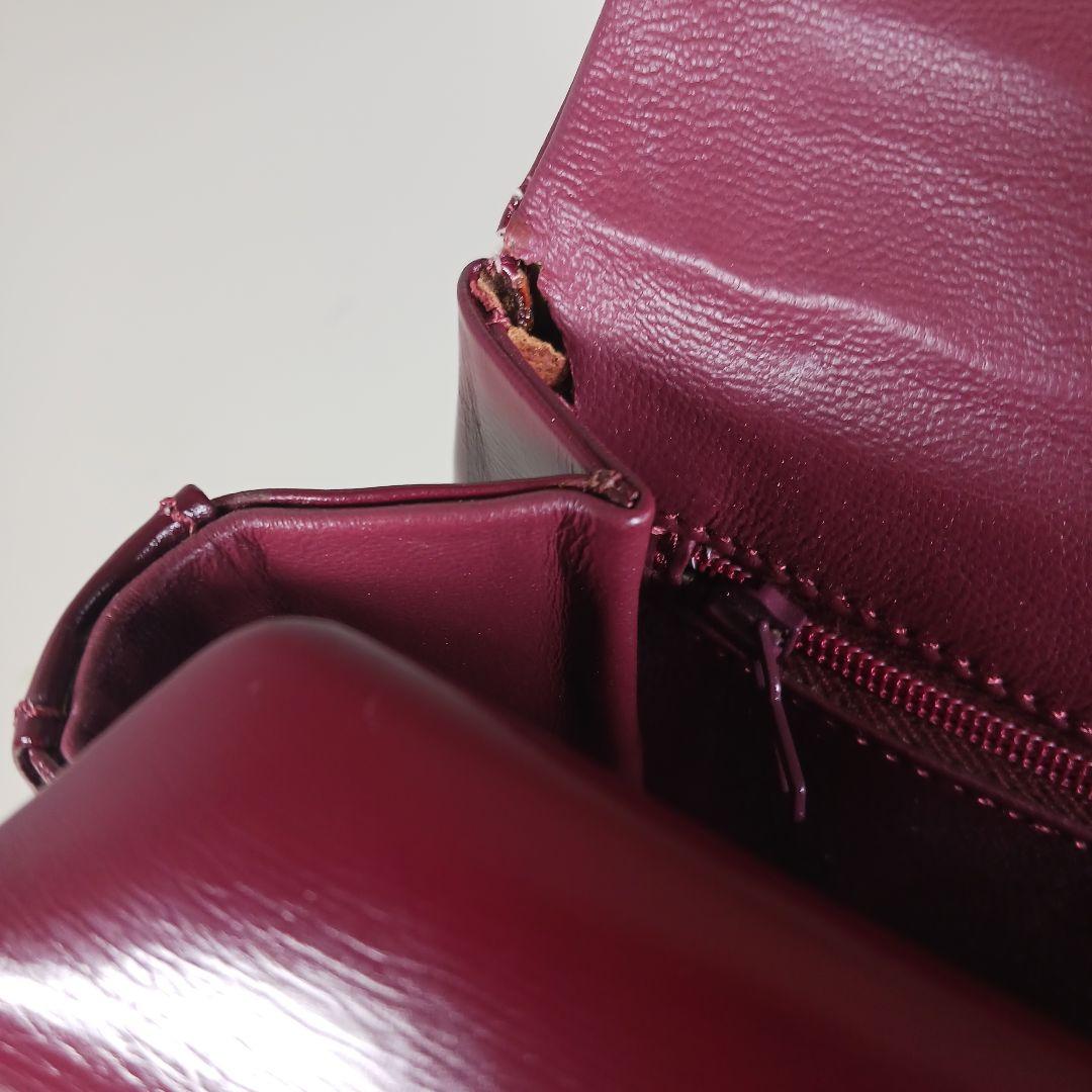 ランバン ヴィンテージ スムースレザー ハンドバッグ 光沢 ボルドー