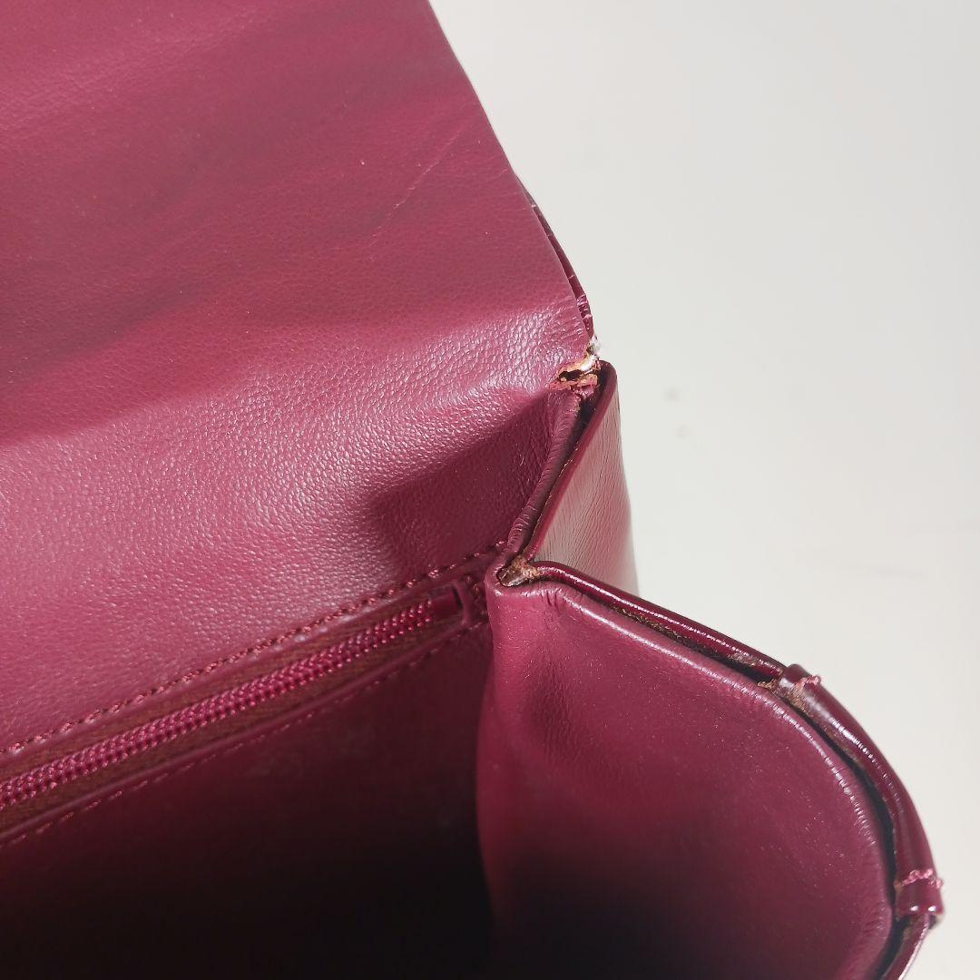 ランバン ヴィンテージ スムースレザー ハンドバッグ 光沢 ボルドー