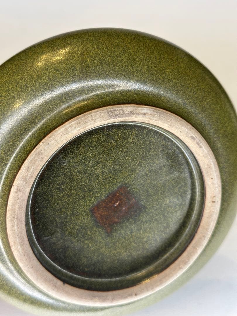 中国 清代光緒期 茶葉末釉 筆洗 オリーブ釉 文房 古美術 骨董