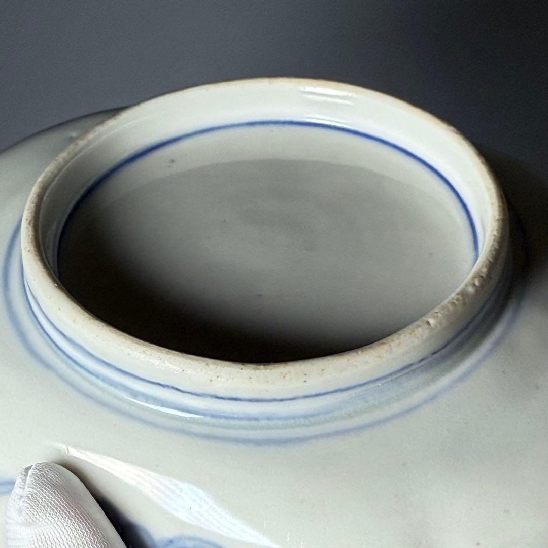 古伊万里 色絵幾何学文木瓜形皿 五客 裏文様有 巻物 宝珠 幕末〜明治期