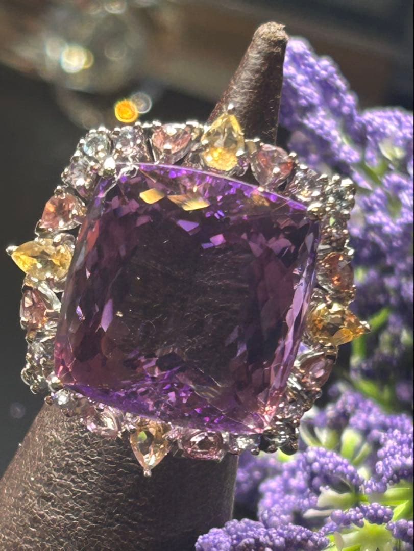 マ*ー様 天然石アメシストスクエア特大サイズ13号