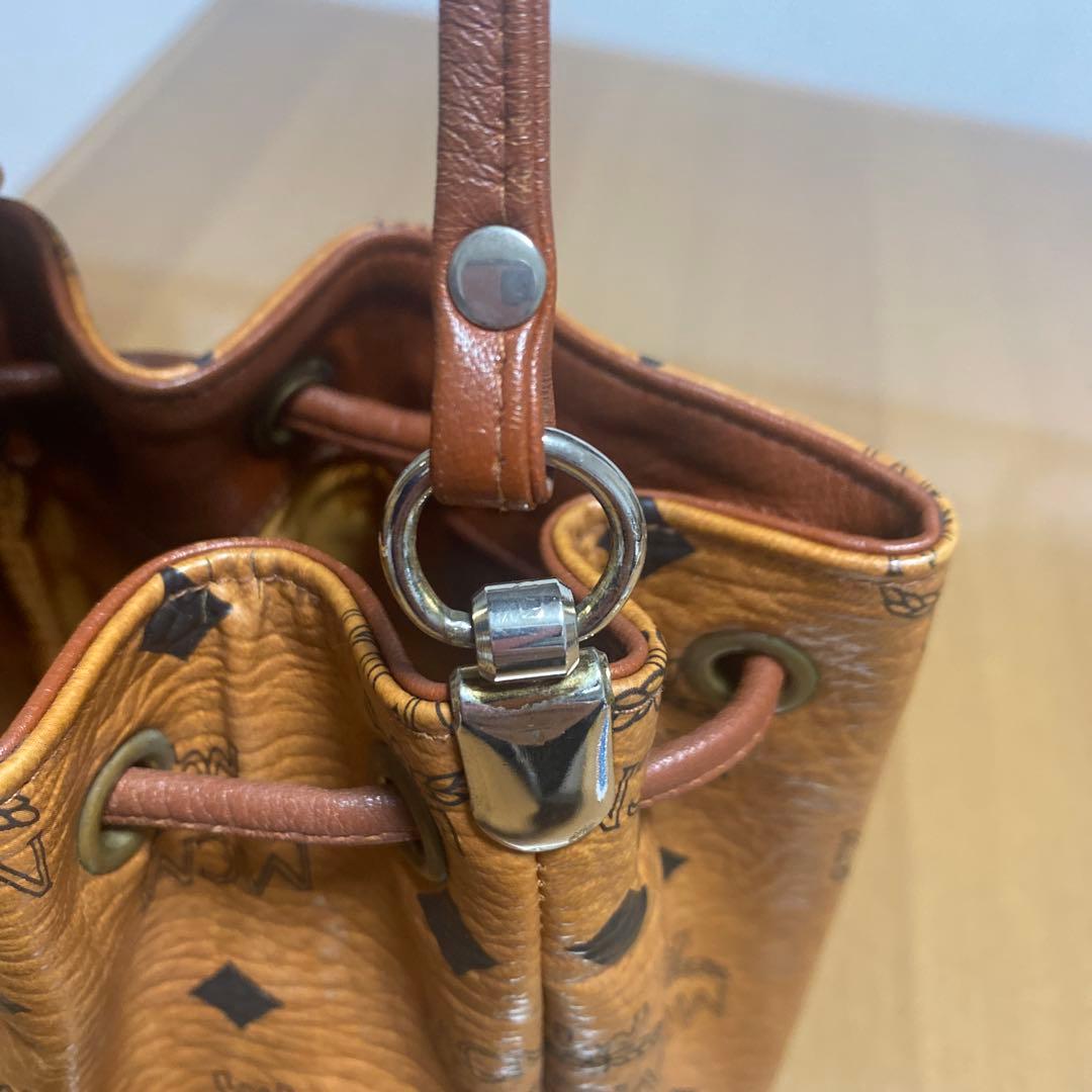 MCM ブラウンレザー 巾着型　バケツ型　ショルダーバッグ