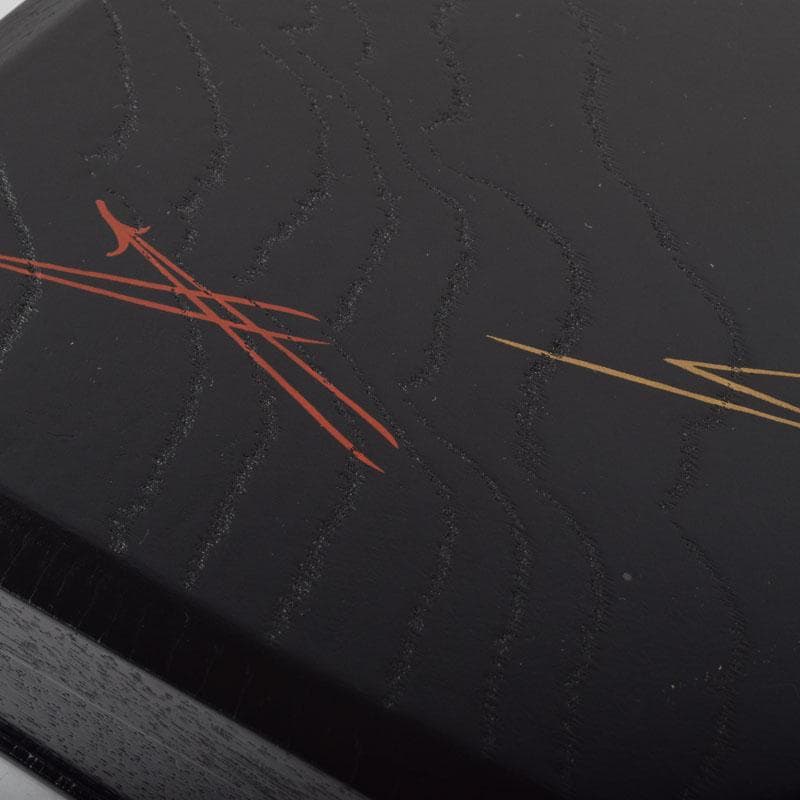 和食器　黒漆　松葉蒔絵　柿合　折曲重箱　5点　C　8625A