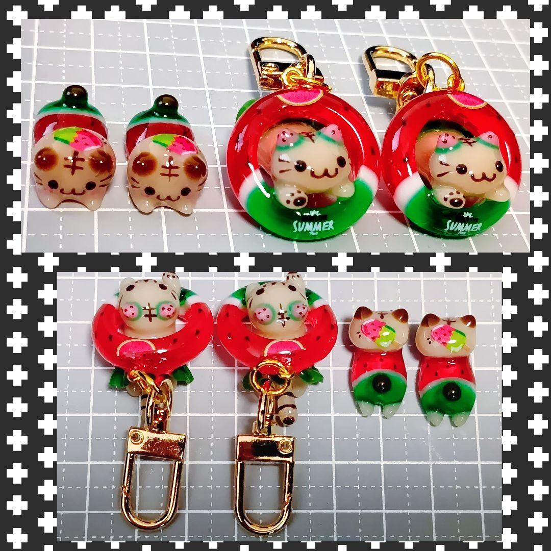 オーダー★　レジン猫チャーム　猫キーホルダー　まねき猫　ぐで猫　ミニチュアフード