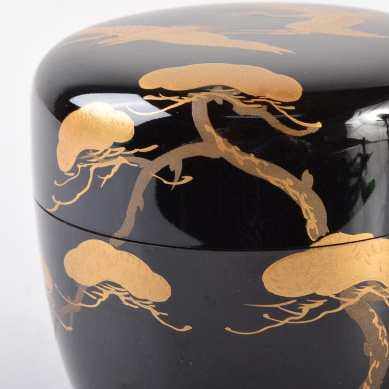 茶道具　漆塗　嘉祥作　松鶴蒔絵　棗　共箱　V　7065