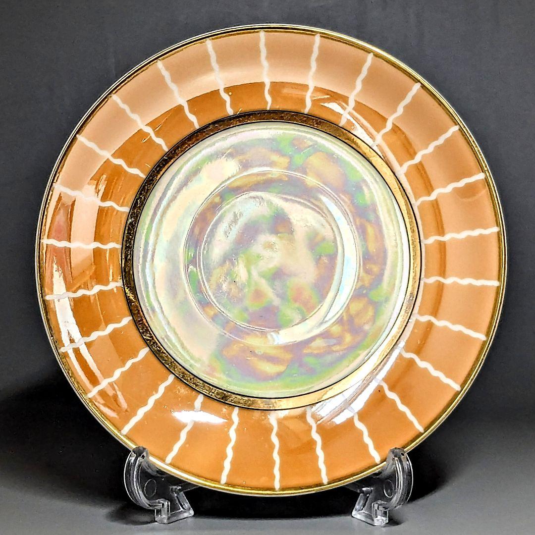 オールドノリタケ アールデコ期大銘品！金彩虹ラスター花籠絵図キャビネット トリオ