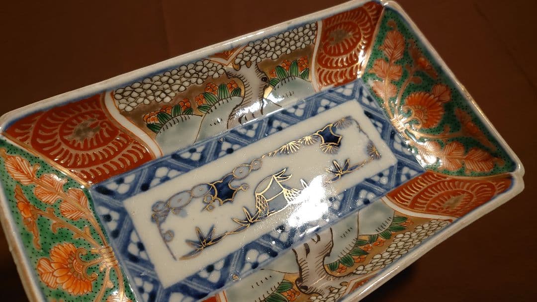 大聖寺伊万里 古伊万里 伊万里 色絵 金襴手 角皿 華の図 江戸期 1