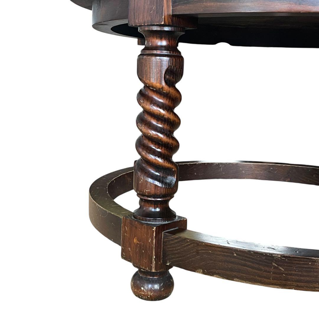 スペイン ビンテージ 彫刻 ラウンド 丸 ローテーブル ガラス天板 直径