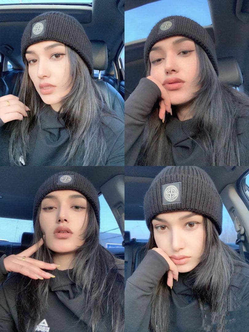 男女兼用【STONE ISLAND】ウール ロゴ ビーニー ニット帽 紺 ストーン