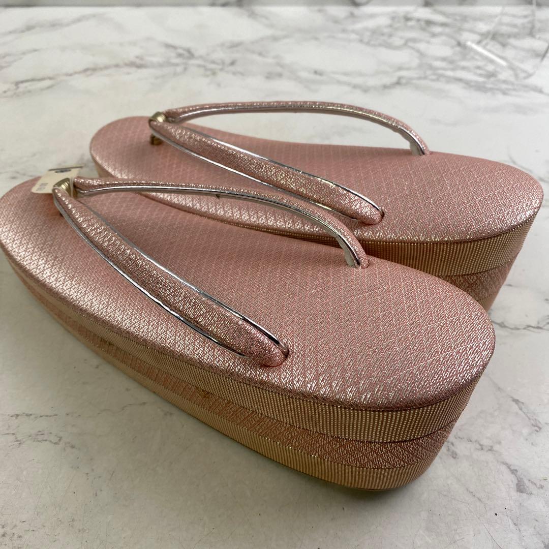 佐賀錦織 ピンク×銀 和柄 振袖 着物 和装用バッグ 草履23㎝ M 2点セット