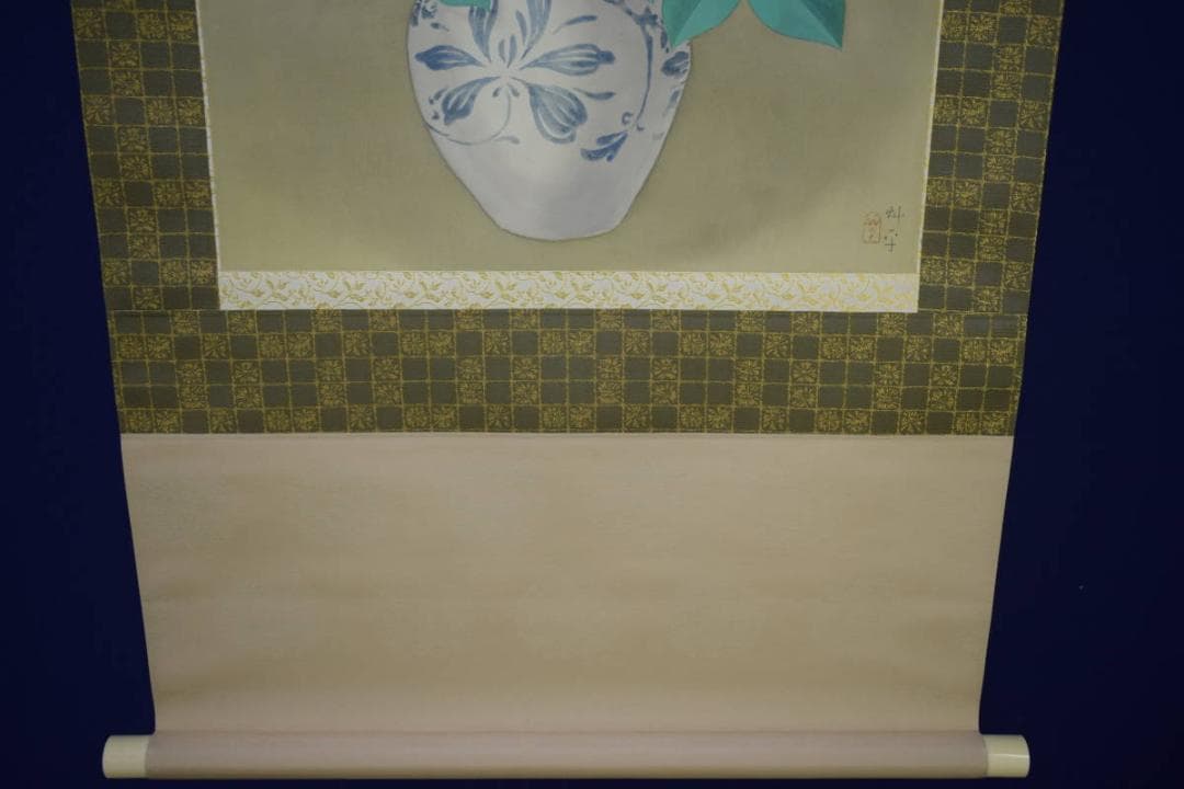 真作/山口華坪/薔薇花瓶図/バラ/布袋屋掛軸HH-884