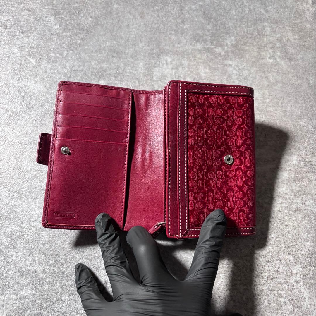 小物 Coach Red Canvas Signature Wallet