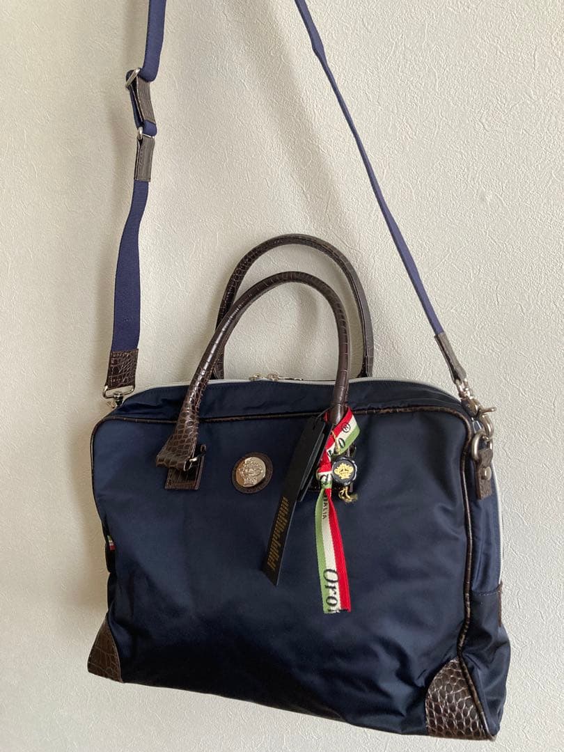 【まる】オロビアンコ クロコ型押しビジネストートバッグ2way ネイビー