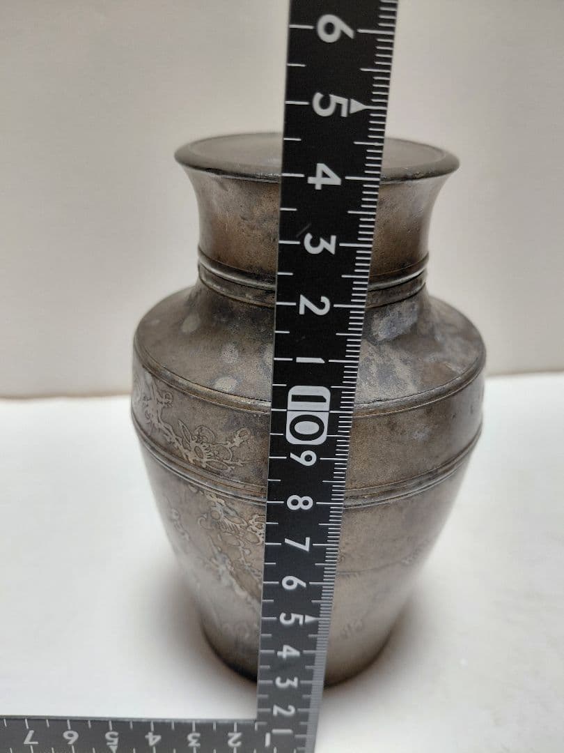 古錫　明治42年茶壺サツマ福永作　14センチ