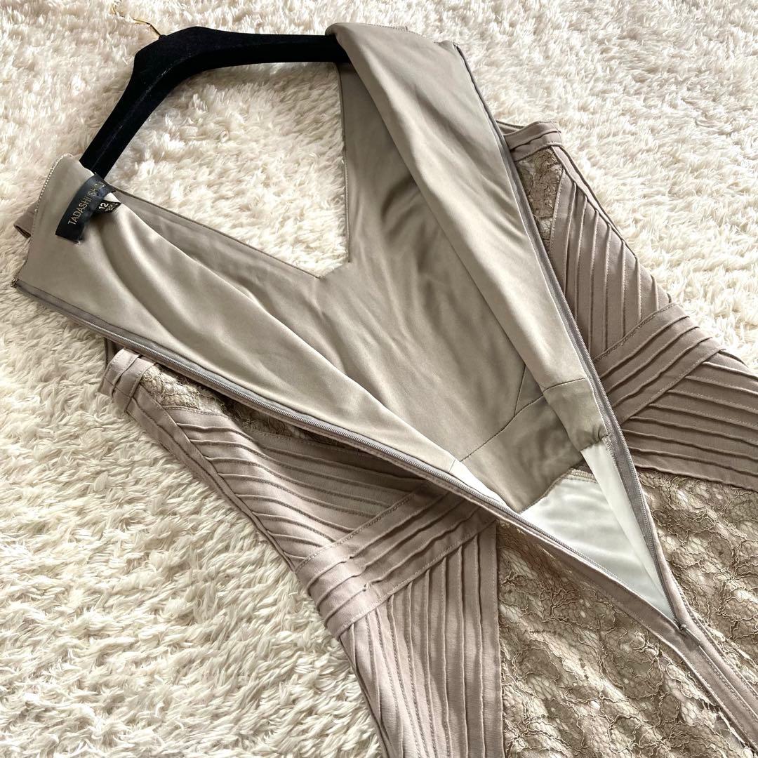 【美品 大きいサイズ12】タダシショージ 総レース ピンタック ロングドレス