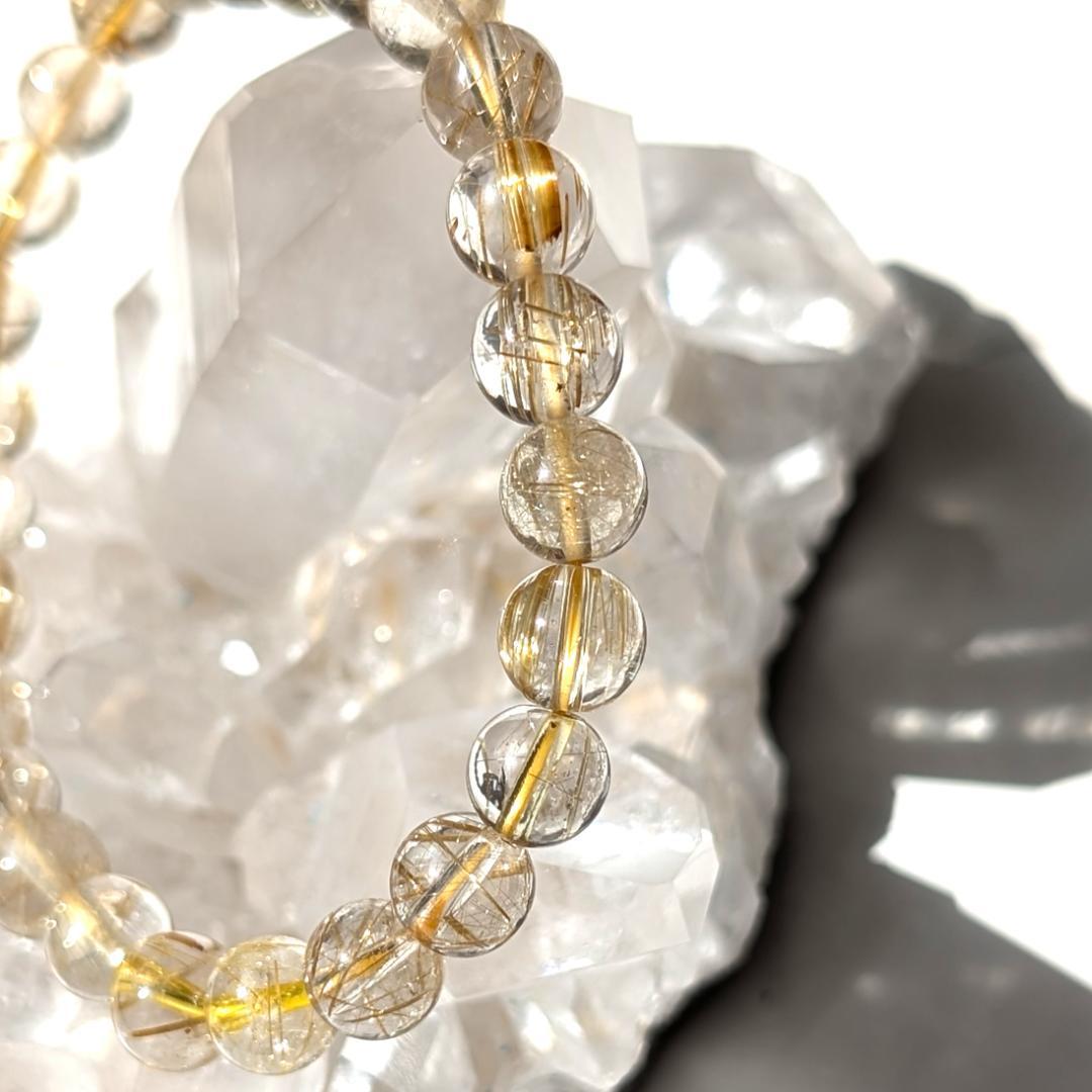 sk　透き通るクォーツと黄金ルチルが美しい 金針水晶ブレスレット 7mm
