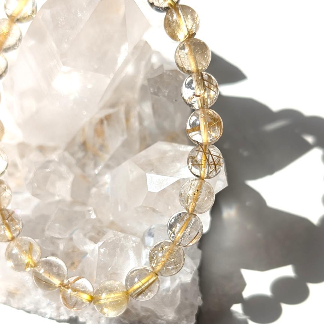 sk　透き通るクォーツと黄金ルチルが美しい 金針水晶ブレスレット 7mm