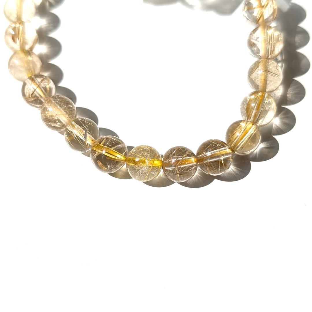 sk　透き通るクォーツと黄金ルチルが美しい 金針水晶ブレスレット 7mm