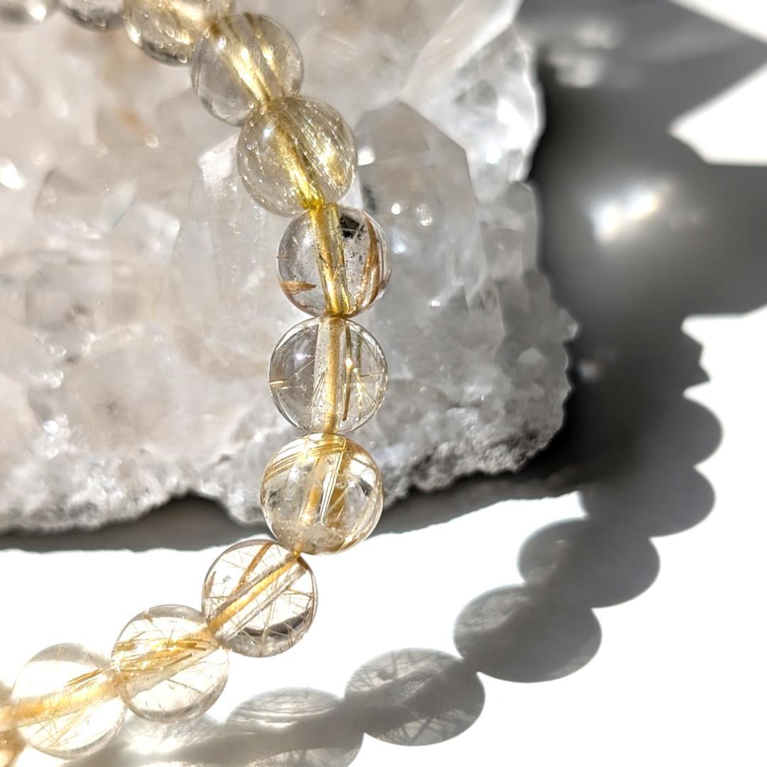 sk　透き通るクォーツと黄金ルチルが美しい 金針水晶ブレスレット 7mm