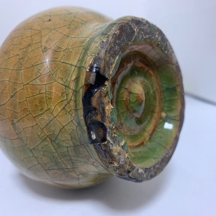 時代　瀬戸　緑釉獣瓶　古瀬戸　黄瀬戸　緑釉瓶　漢緑釉　竜生九子花瓶　小壺　ガラス