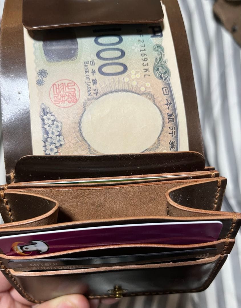 ぎ*ん様 ミニウォレットホーウィン社製シェルコードバンマーブルダークコニャック