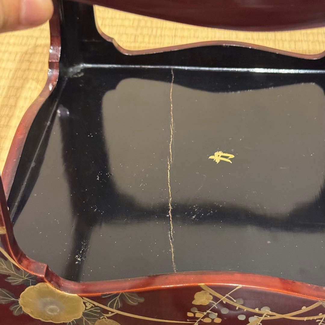 溜塗 堅地 螺鈿 蒔絵 総和台 お膳台 3段重 入れ子式/お重台木製大正昭和輪島