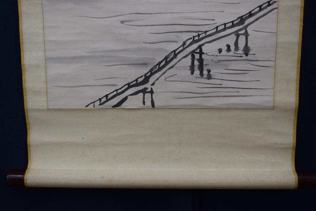 真作】浅井柳塘/山水人物画賛/夏渓山水図夏景山水/掛軸