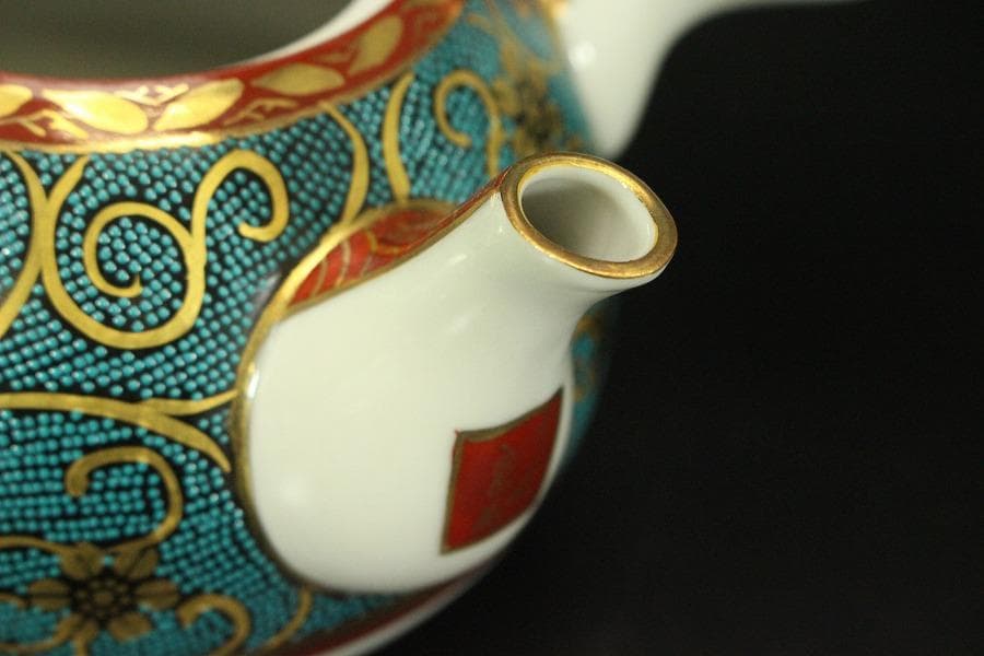 九谷焼 香茶器 急須 蓋碗 金彩 良山作 木箱付(メ1334)