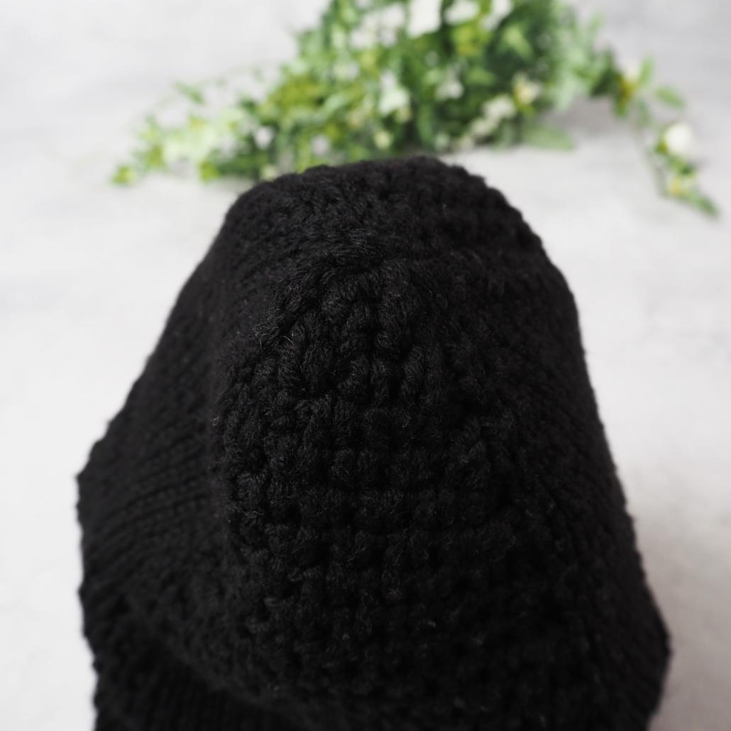 LOUIS VUITTON ダミエ柄ニット帽 レザーパッチ 黒 イタリア製