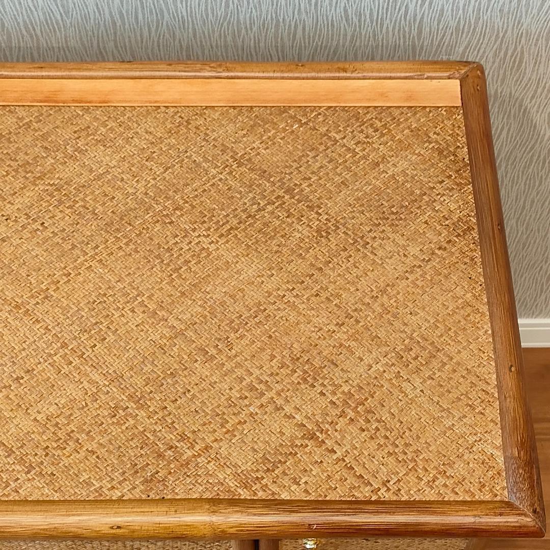 ラタン　机　スツール付き　 引出し７杯　書机