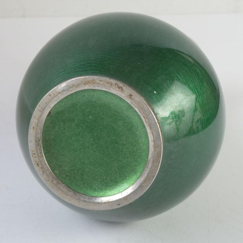 七宝焼　緑釉　松文　花瓶　共箱　V　9827