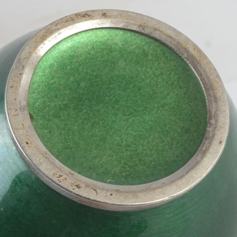 七宝焼 緑釉 松文 花瓶 共箱 V 9827 七宝焼 安藤七宝店造 青玉釉