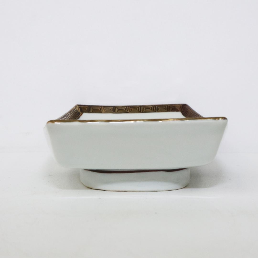 九谷焼 青粒 梅に鶯 刺身皿 角皿　明治九谷　5客