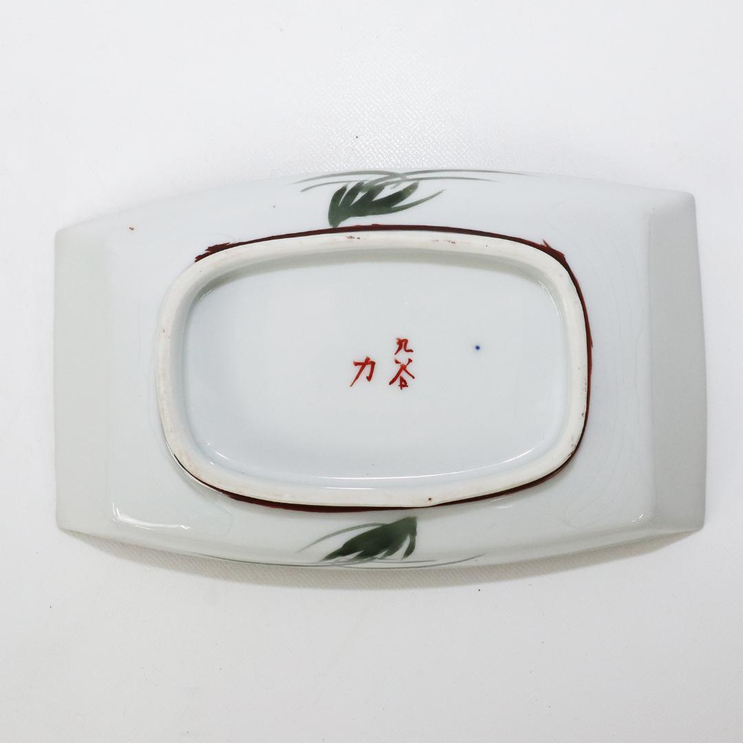 九谷焼 青粒 梅に鶯 刺身皿 角皿　明治九谷　5客