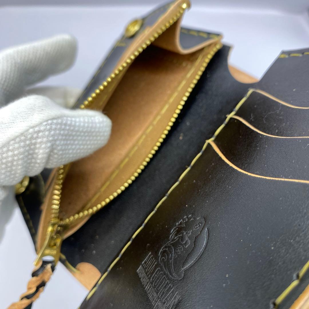 左小銭verお札折らずに収納できる無骨な手染めミドルトラッカーウォレット BTW