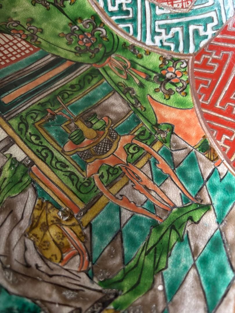 貴婦人図 色絵大皿 飾り絵皿 時代物 当時物 有田焼 九谷焼 中国美術