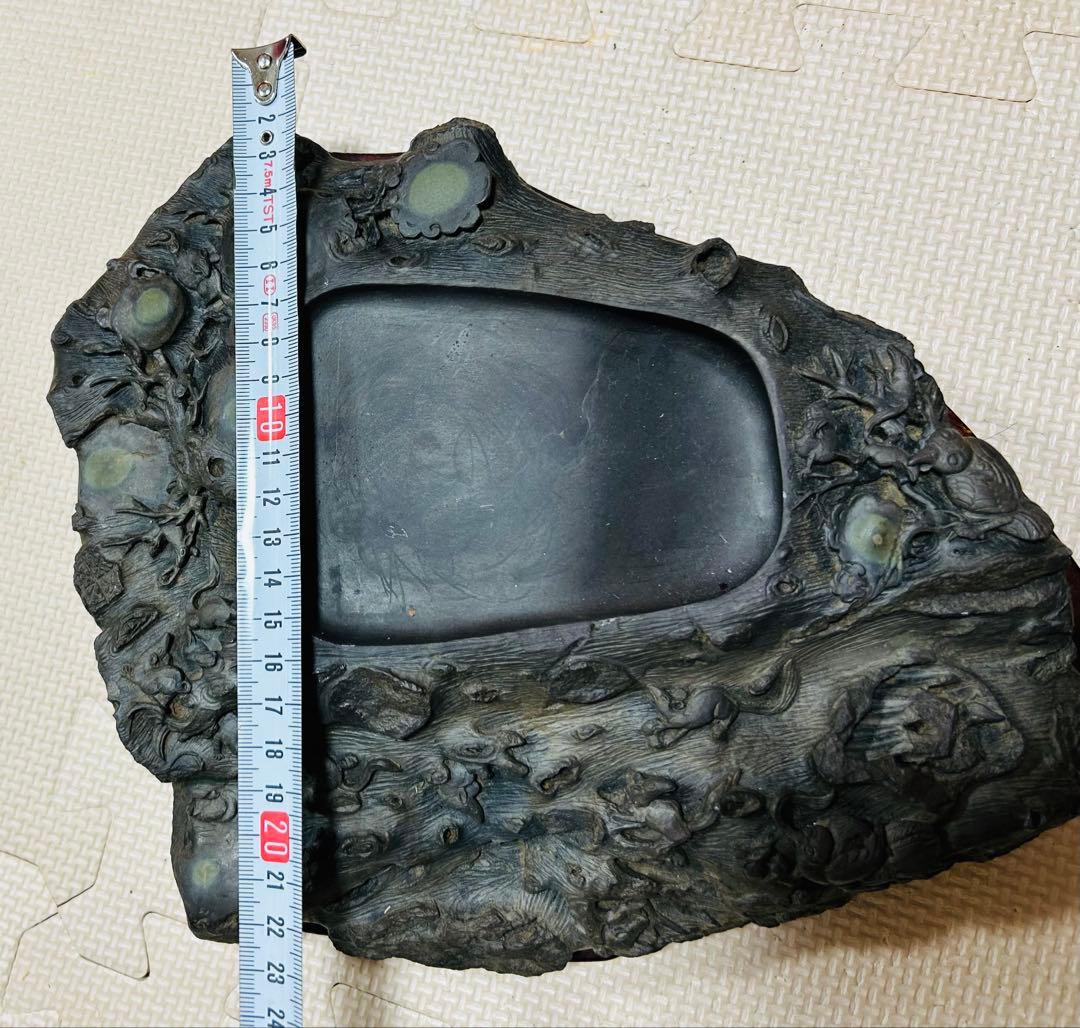 中国・書道具/名石 清時代文房四宝端渓硯/魚脳凍・天青色、赤