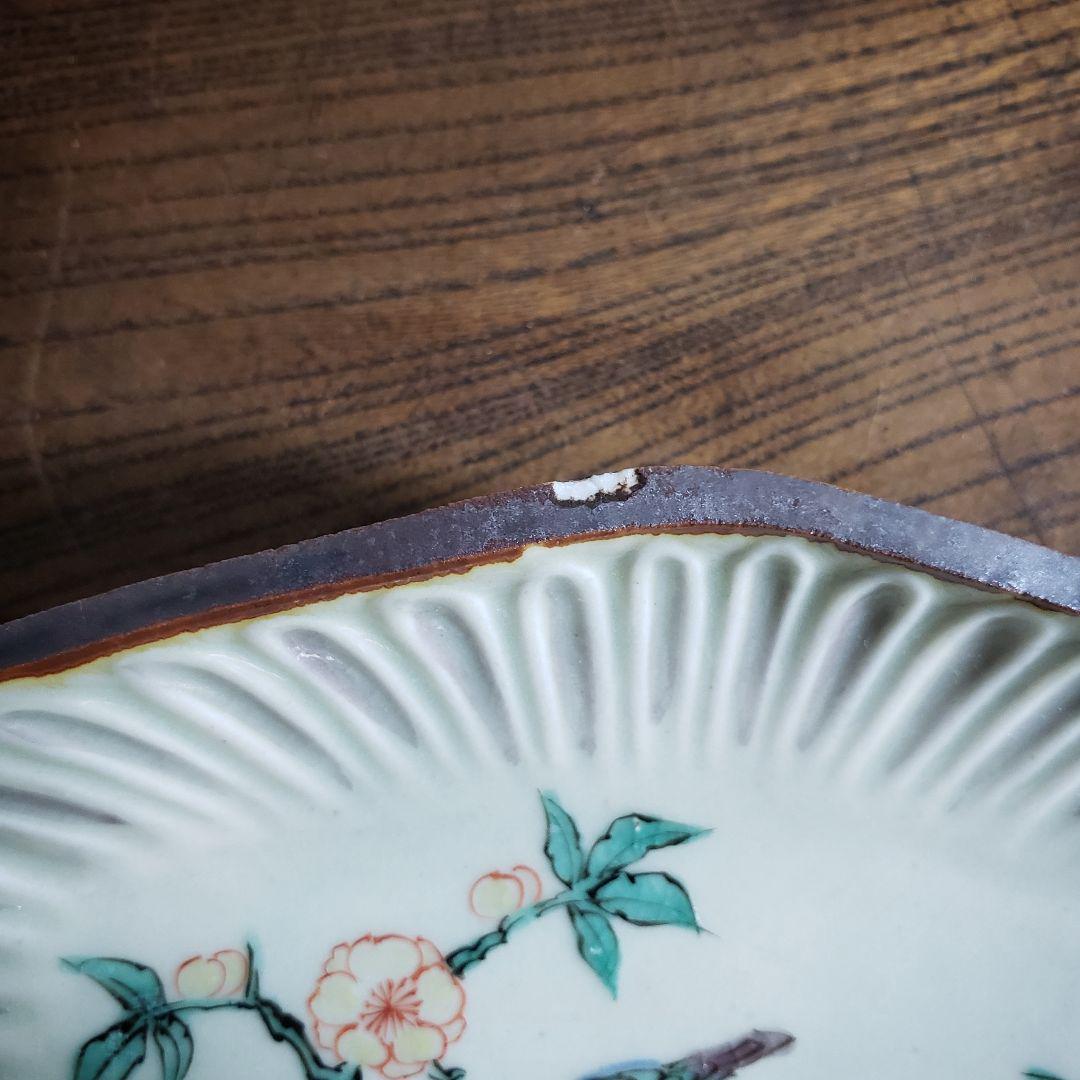 変形皿 角皿 舟形 古九谷 色絵付 鳥 梅 明治 大正 銘 角福