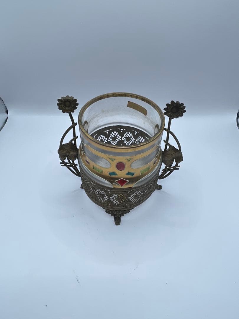 ヴィンテージ ガラスと金属の工芸品 ガラス工芸品】ガラス黒薩摩 桜島灰酒器(片口・盃2個)(130-1039