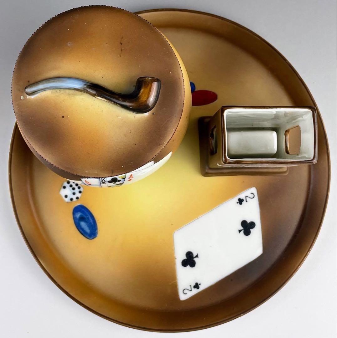 希少】オールドノリタケ トランプ紋 タバコ入れ マッチホルダー トレイ