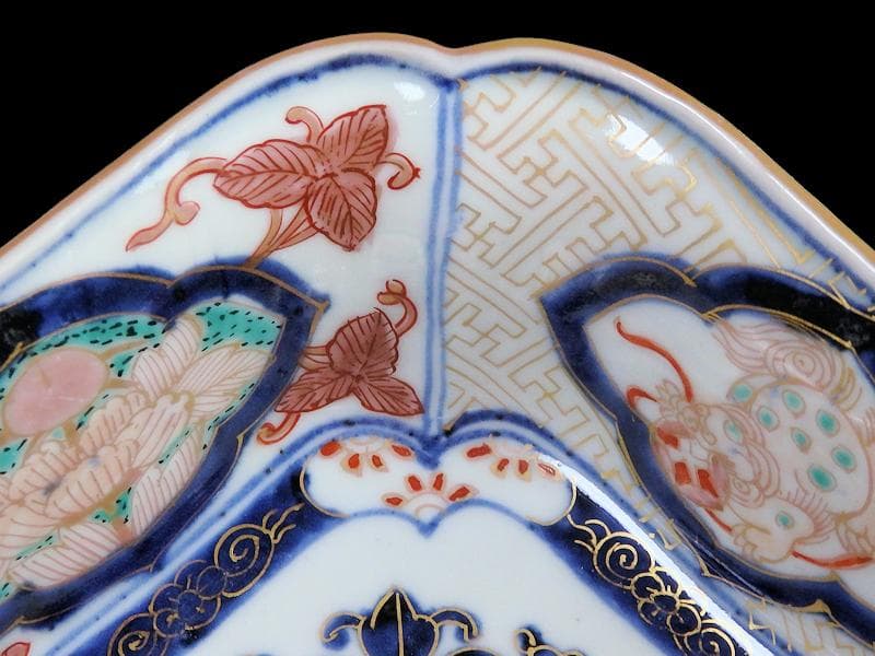 古伊万里　金襴手　獅子に牡丹の図　四方角向付　E990AS-CSb