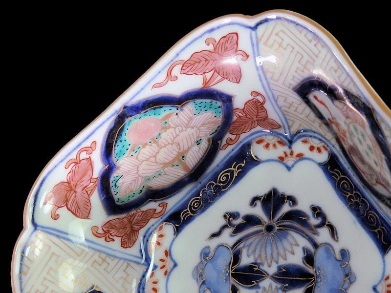 古伊万里　金襴手　獅子に牡丹の図　四方角向付　E990AS-CSb