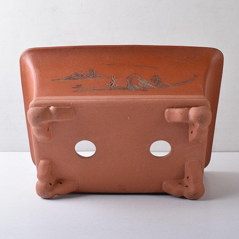 中国 紫砂 朱泥 漢詩山水刻 植木鉢 盆栽鉢 V R8480H 美術品