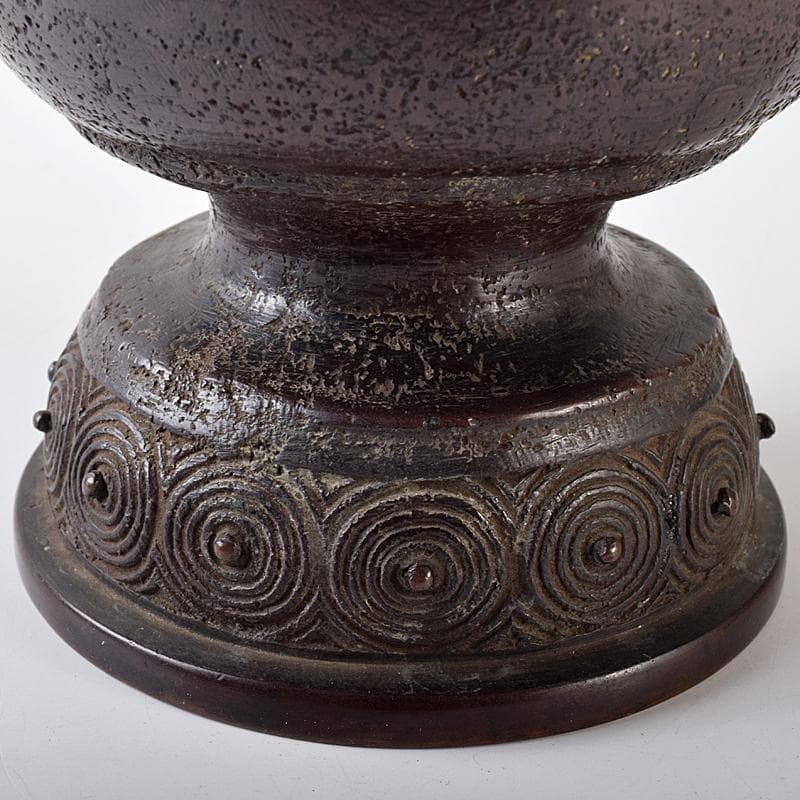 中国 大明宣徳年製 古銅宣徳銅 神獣双耳瓶 花